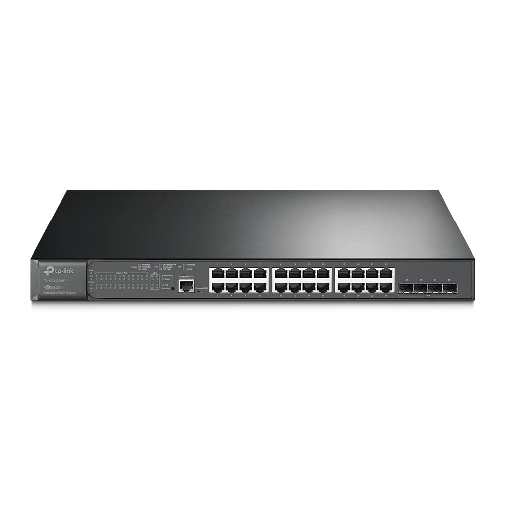 TP-Link JetStream TL-SG3428MP commutateur réseau Géré L2+ Gigabit Ethernet (10/100/1000) Connexion Ethernet, supportant l'alimentation via ce port (PoE) 1U Noir