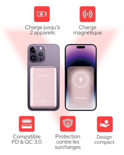 VERBATIM CHARGE N GO MAGNETIC WIRELESS POWER BANK 5000 PINK WCF (P)