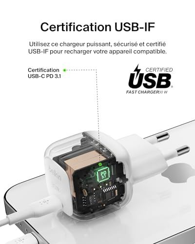 BELKIN 30W USB PD Wall Charger with PPS WHT w/1m C-C
