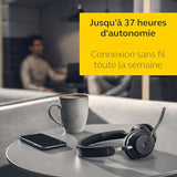 Jabra Evolve2 65, MS Stereo Casque Sans fil Arceau Bureau/Centre d'appels USB Type-C Bluetooth Noir