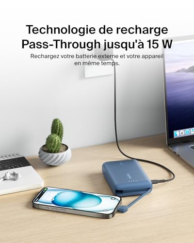 BELKIN 10k PD20w Integrated USB-C Cable Power Bank Blue