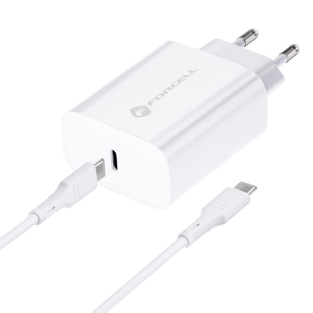 Forcell - Chargeur Secteur complet (Adaptateur Type C 25W & Câble Type-C vers Type-C Détachable, 1m, Blanc) Emballage Original