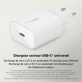 BELKIN BOOST CHARGE 25w USB-C PD PPS Single Wall Charger w/ 1m C- C Cable White