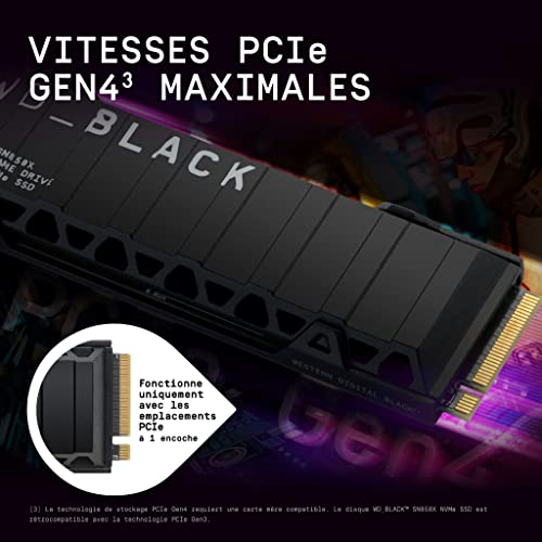 WD Black 1To SN850X NVMe SSD Supremely Fast PCIe Gen4 x4 M.2 with heatsink internal single-packed POWERED BY SANDISK
