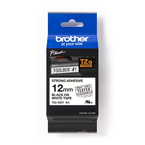 BROTHER P-TOUCH TZE-S231 noir sur blanc 12mm extra gluey