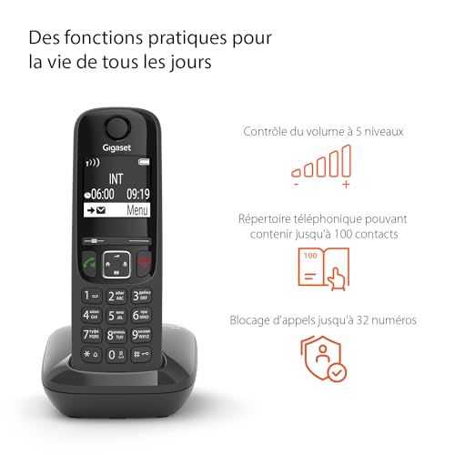 Gigaset AS690 téléphone sans fil DECT noir - base + combiné