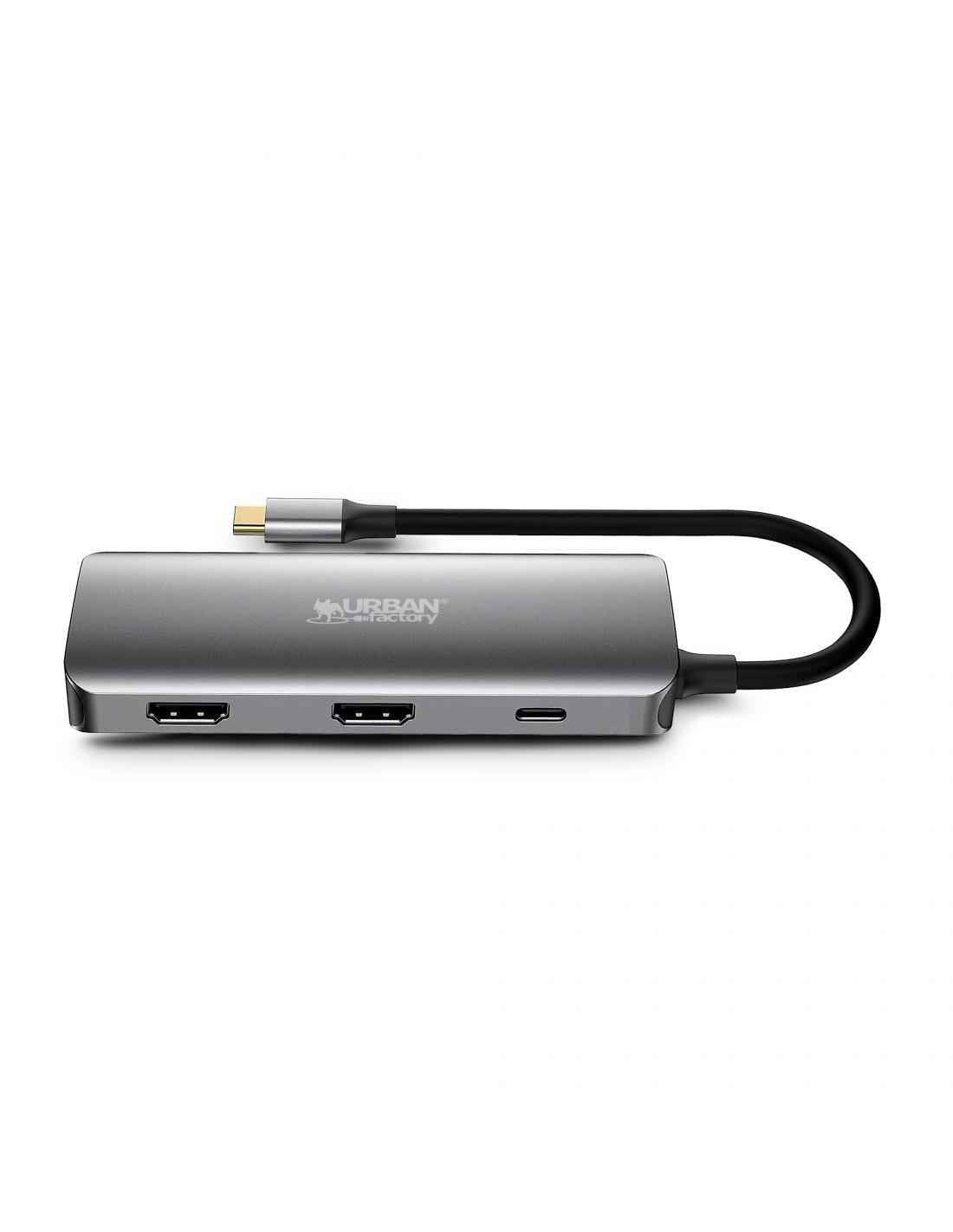 URBAN FACTORY Hubee 7in1 Hub USB-C Avec 3 USB-A / 2 HDMI 4K / 1 RJ45 Et 1 Usb-C 100W Pd