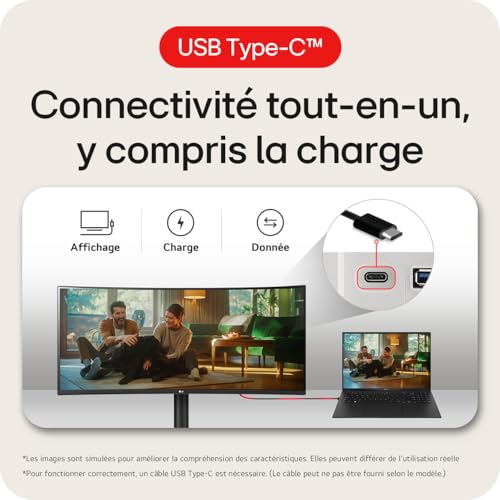 LG UltraWide 34WR55QK-B - Écran incurvé - 34i - 3440 x 1440 WQHD 100 Hz - VA - 300 cd/m2 - HDR10 - 5 ms - 2xHDMI -DP - USB-C