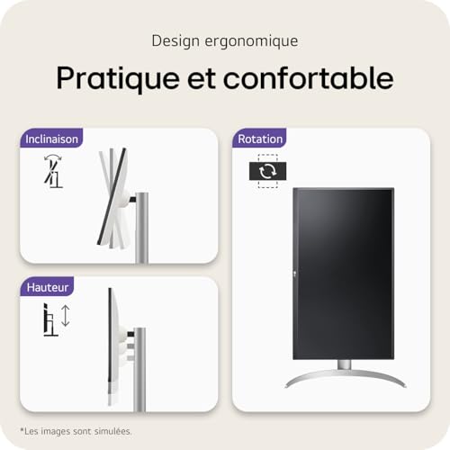 LG 27UP850K-W.AEU Écran LED - 27p - 3840 x 2160 4K UHD - IPS - 400 cd/m² - 1200:1 - DisplayHDR 400- 5ms - 2xHDMI, DP hauts parleurs