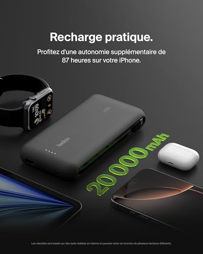 BELKIN 20k PD30w Integrated USB-C Cable Power Bank Black