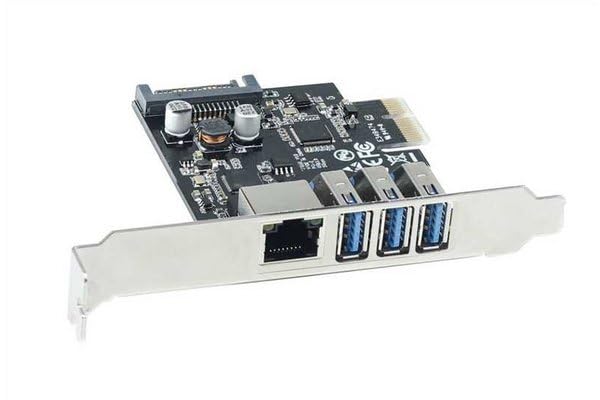 Carte réseau PCIe 10/100/1000 avec hub 3 ports USB-A 3.0 Std + LowProfile