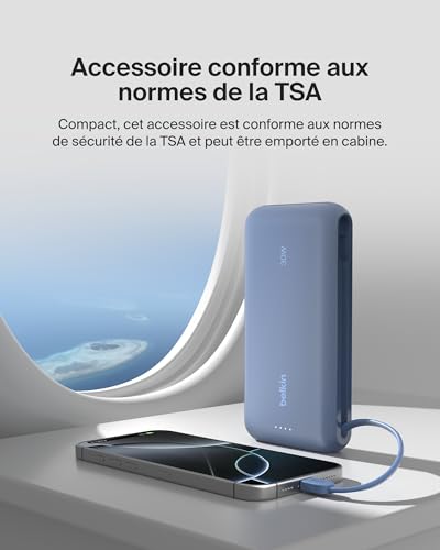 BELKIN 20k PD30w Integrated USB-C Cable Power Bank Blue