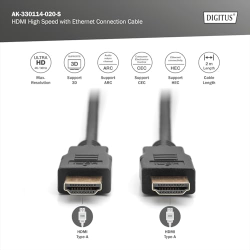 Digitus AK-330114-020-S Câble HDMI Haute Vitesse avec Ethernet 2m Noir