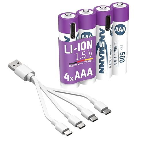 ANSMANN Accu lithium AAA, 4 pièces, rechargeables Type-C, 1,5 V