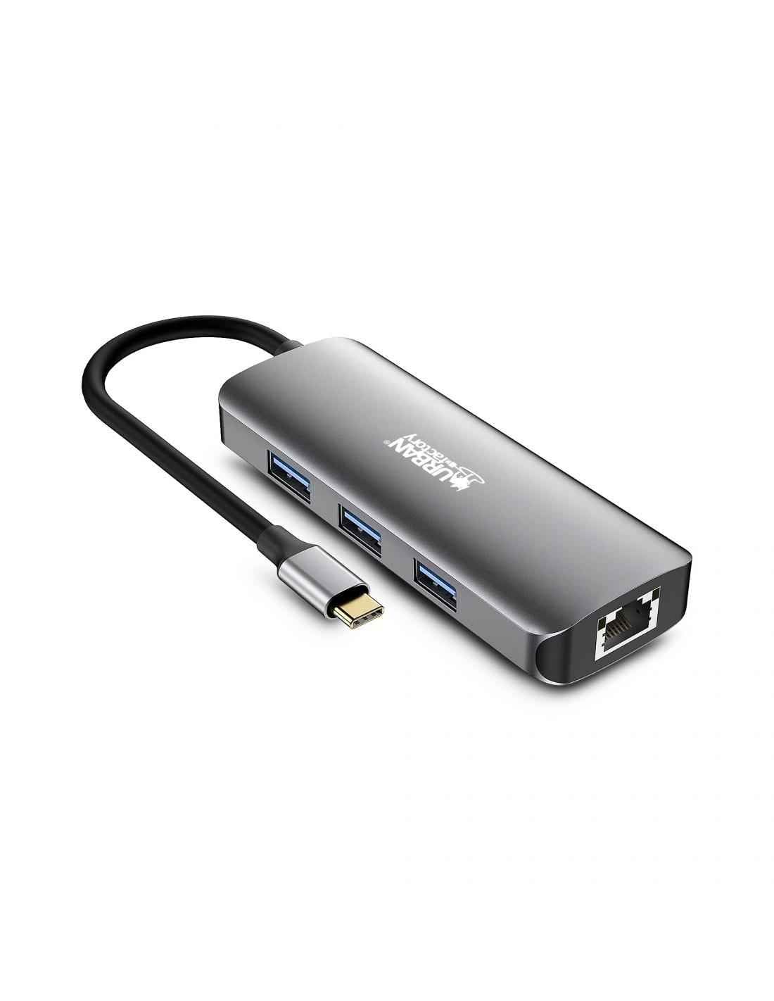 URBAN FACTORY Hubee 7in1 Hub USB-C Avec 3 USB-A / 2 HDMI 4K / 1 RJ45 Et 1 Usb-C 100W Pd