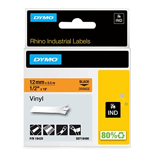 DYMO Rhino Etiquette industrielle Vinyle 12 mm x 5,5 m noir/orange