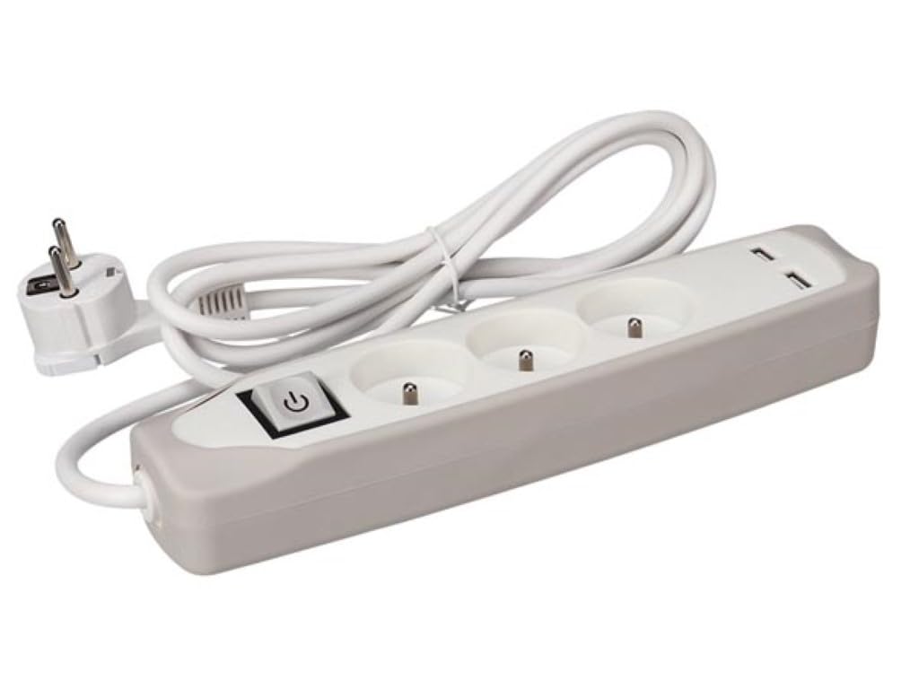 Multiprise 3 prises avec interrupteur - chargeur USB - 1,5 m