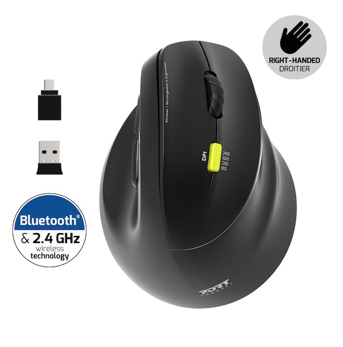 PORT DESIGNS Mouse Ergonomic Rechargeable Bluetooth Right Hand