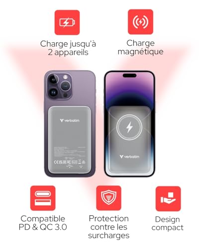 VERBATIM CHARGE N GO MAGNETIC WIRELESS POWER BANK 5000 GREY WCF (P)