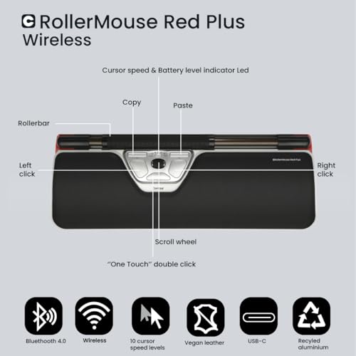 CONTOUR DESIGN Souris centrée RollerMouse Red Plus sans fil