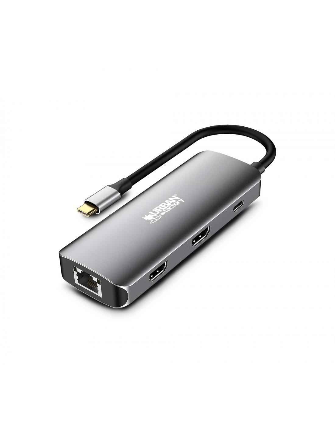 URBAN FACTORY Hubee 7in1 Hub USB-C Avec 3 USB-A / 2 HDMI 4K / 1 RJ45 Et 1 Usb-C 100W Pd