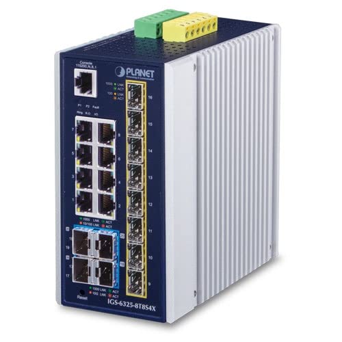 PLANET IP30 Industrial L3 8-Port Géré Gigabit Ethernet (10/100/1000) Bleu, Blanc