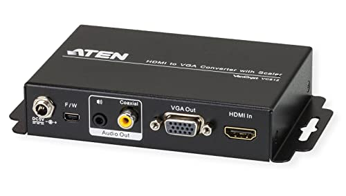 "ATEN Convertisseur HDMI-VGA avec convertisseur de format d’image - Convertisseur vidéo scaler - Noir - Métal - 1920 x 1200 pixels - 800 x 600,1024 x 768,1280 x "