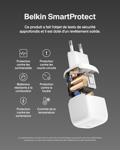 BELKIN 45W USB PD Wall Charger with PPS WHT w/ 1m 3aMP PVC C-C Cable