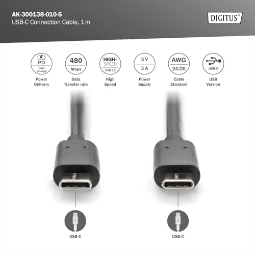 Digitus AK-300138-010-S câble USB USB 3.2 Gen 2 (3.1 Gen 2) 1 m USB C Noir