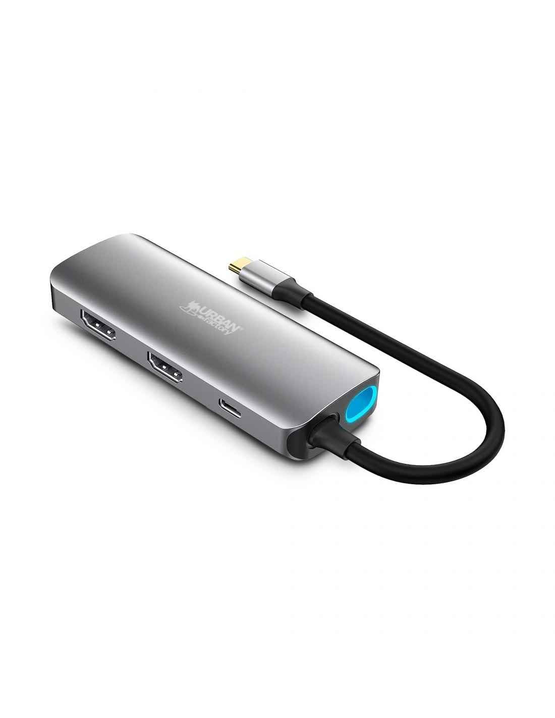 URBAN FACTORY Hubee 7in1 Hub USB-C Avec 3 USB-A / 2 HDMI 4K / 1 RJ45 Et 1 Usb-C 100W Pd