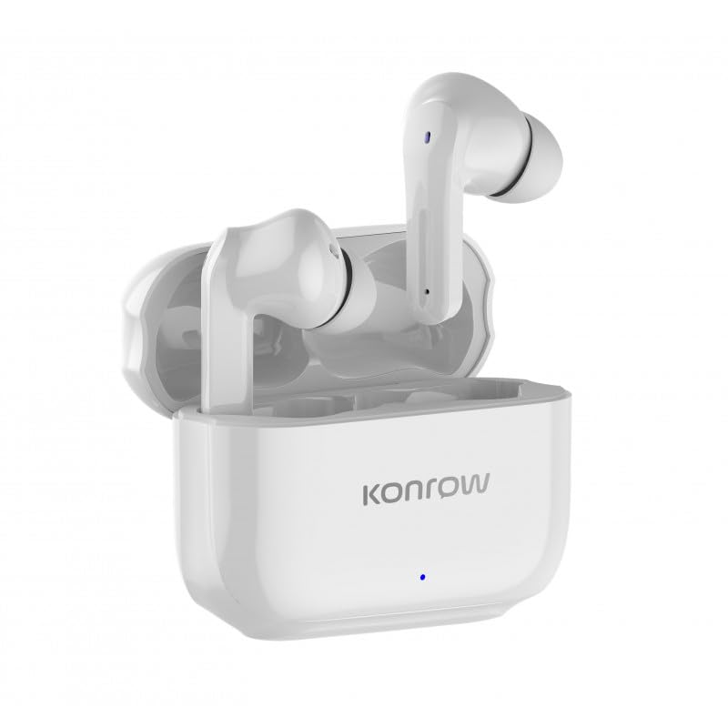 Konrow KTWSBT - Écouteurs Bluetooth (10m, Blanc, Version 5.2) - Emballage Original