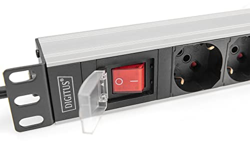 Digitus Bloc multiprise avec profilé en aluminium et interrupteur, prise électrique a contact de protection avec 7 sorties, connecteur a contact de pr
