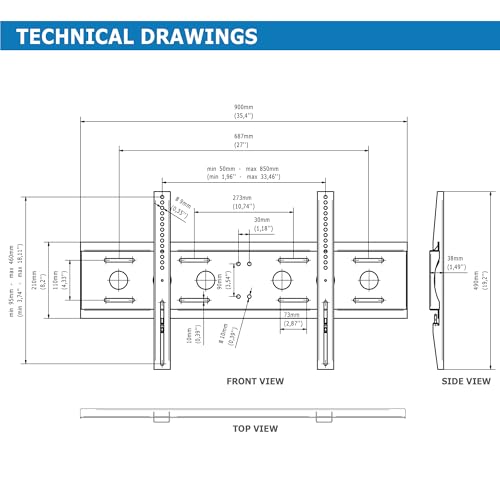 "Support mural fixe Edbak TWB1 50""-86"". Capacité de charge 80 kg 800x400 VESA"