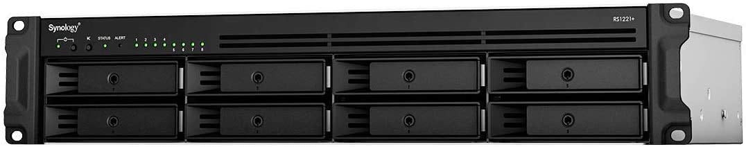 SYNOLOGY RS1221+ 8-Bay NAS-Rackmount AMD Ryzen V1500B 4-core 2.2GHz 4Go DDR4 up to 32Go RJ-45 4x1GbE 2xUSB 3.2 1xeSATA