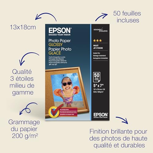EPSON PHOTO  papier brillant 200g/m2 130x180mm 50 feuilles pack de 1