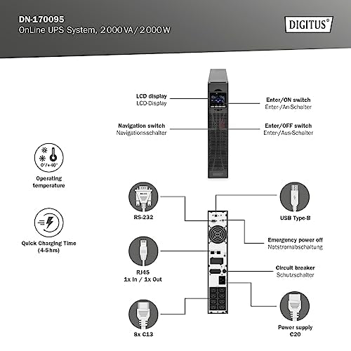 Digitus DN-170095 alimentation d'énergie non interruptible Double-conversion (en ligne) 1,5 kVA 8 sortie(s) CA