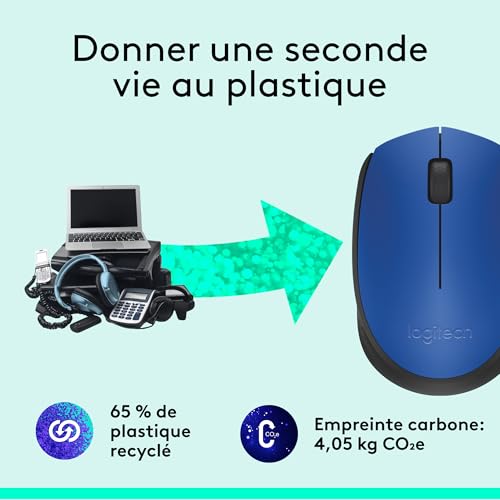 LOGITECH M171 Mouse right and left-handed wireless 2.4 GHz USB wireless receiver black blue