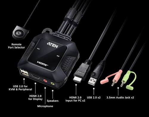 ATEN CS22H Switch KVM HDMI 4K/USB avec télécommande