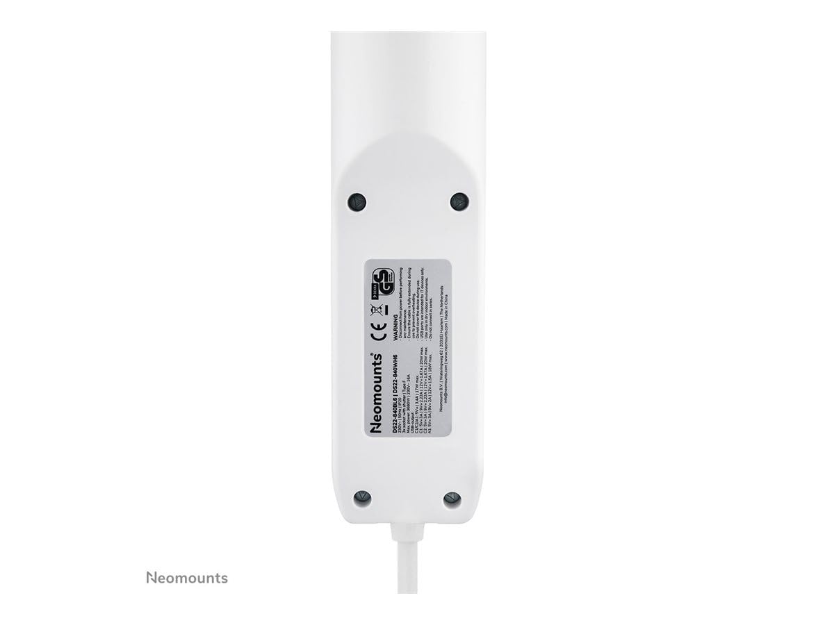 NEOMOUNTS VOLT Desk Clamp socket with Quick-charge USB Ports clamp 0-50mm 3x type-F 230V 1x USB-A 18W 2x USB-C 20W