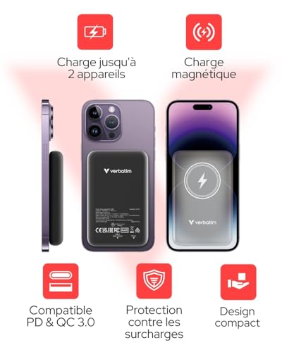 VERBATIM CHARGE N GO MAGNETIC WIRELESS POWER BANK 10000 BLACK WCF (P)