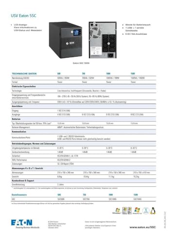 EATON Onduleur 5SC - 525 W - 750 VA - 6 sorties