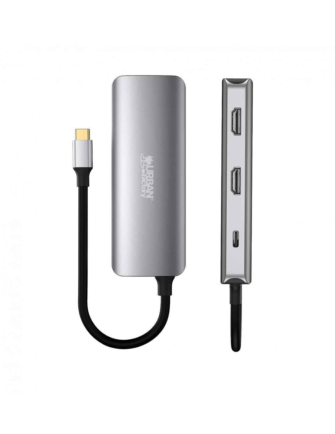 URBAN FACTORY Hubee 7in1 Hub USB-C Avec 3 USB-A / 2 HDMI 4K / 1 RJ45 Et 1 Usb-C 100W Pd