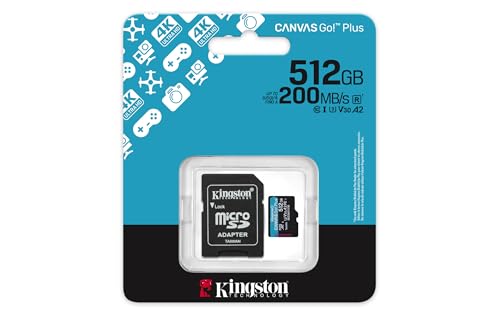 KINGSTON 512Go microSDXC Canvas Go Plus Gen4 200Mo/s A2 U3 V30 Card + Adapter