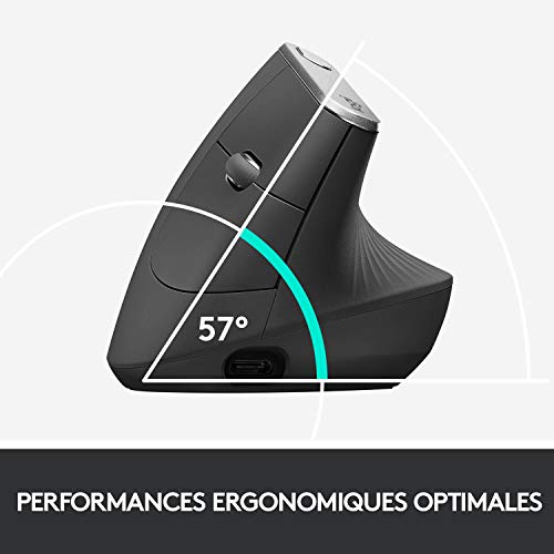 LOGITECH MX Vertical Vertical mouse ergonomic optical 6 buttons wireless wired Bluetooth 2.4 GHz USB wireless receiver graphite