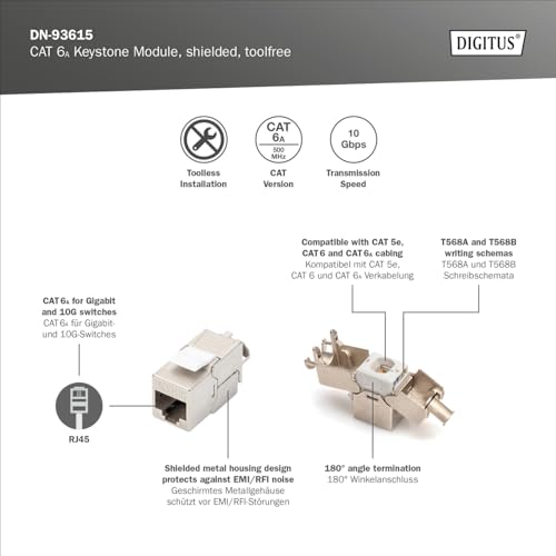Digitus CAT 6A, module Keystone, blindé, installation sans outil