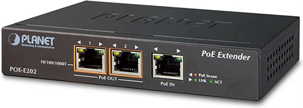 PLANET POE-E202 prolongateur réseau Émetteur et récepteur réseau Noir 10, 100, 1000 Mbit/s