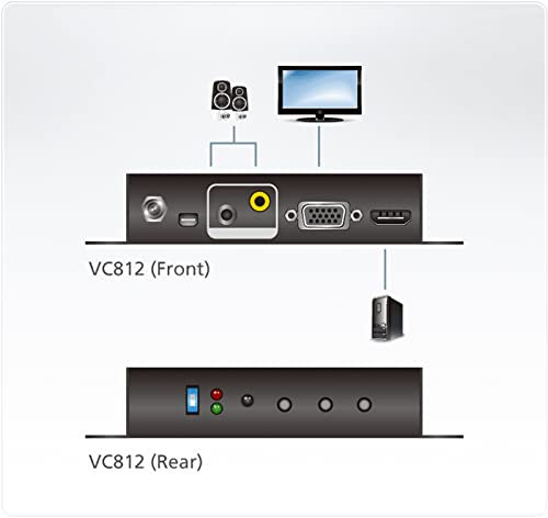 "ATEN Convertisseur HDMI-VGA avec convertisseur de format d’image - Convertisseur vidéo scaler - Noir - Métal - 1920 x 1200 pixels - 800 x 600,1024 x 768,1280 x "