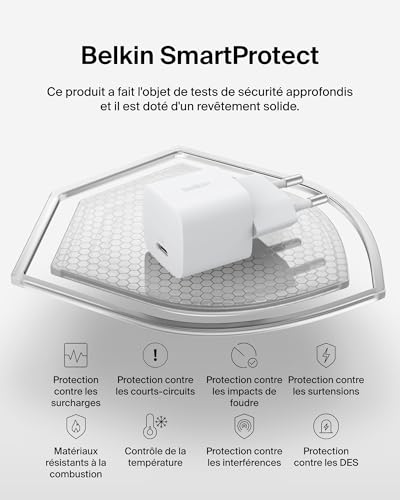 BELKIN 25W USB PD Wall Charger with PPS WHT w/1m C-C Cable