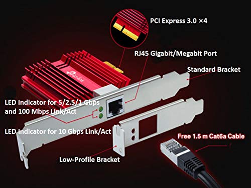 TP-LINK 10 Gigabit PCI Express Network Adapter PCIe 3.0x4 Include CAT6A Ethernet Cable