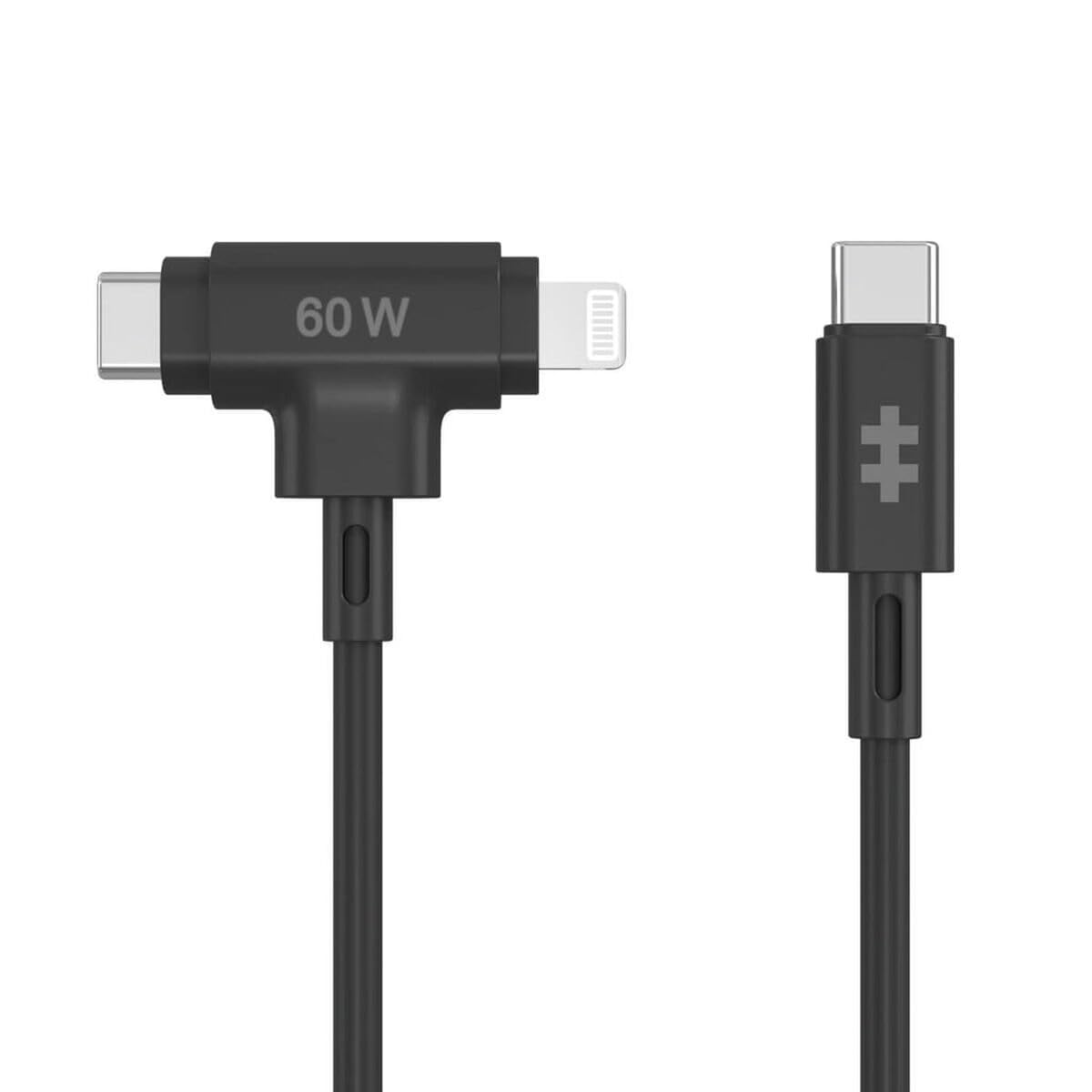 TARGUS Hyper HyperJuice Silicone USB-C to USB-C and Lightning Hybrid 60W Cable - Black